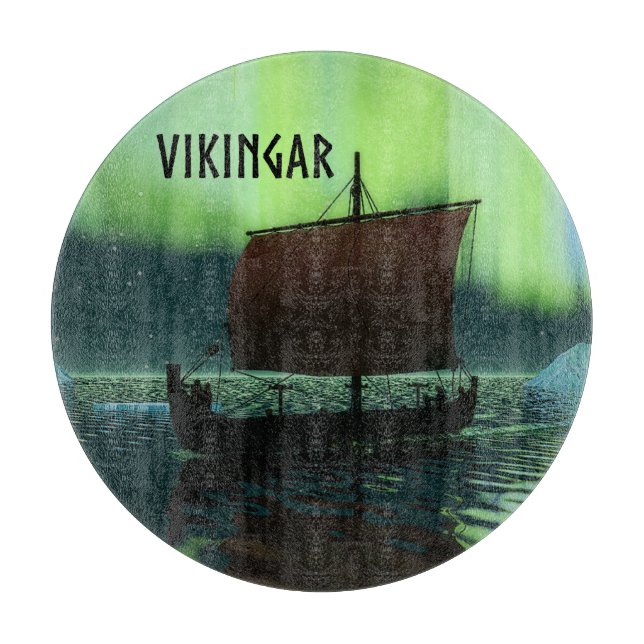 Viking Ship And Northern Lights Cutting Board (Front)