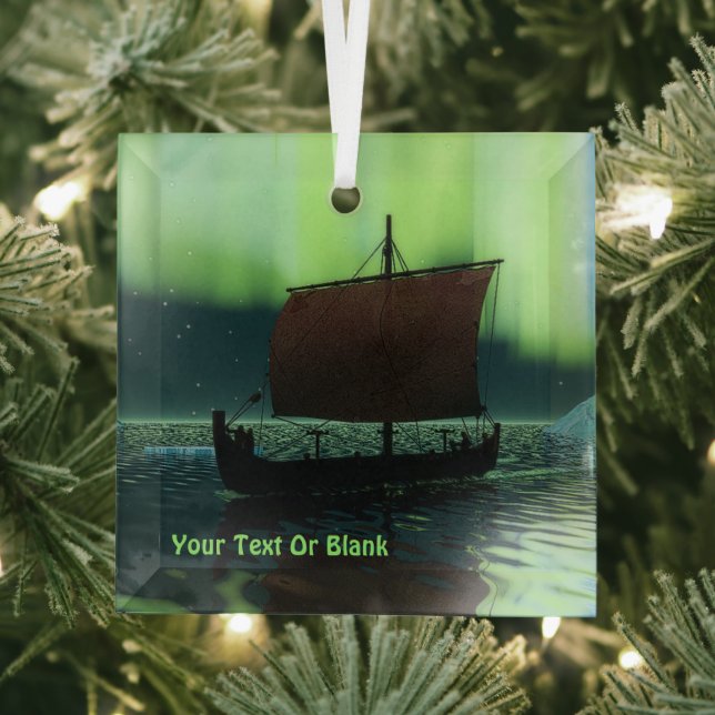 Viking Ship And Northern Lights Glass Tree Decoration (Insitu)