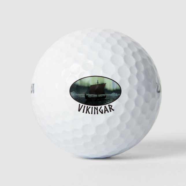 Viking Ship And Northern Lights Golf Balls (Front)