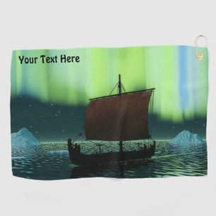 Viking Ship And Northern Lights Golf Towel