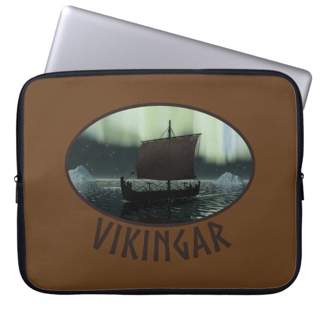 Viking Ship And Northern Lights Laptop Sleeve (Front)