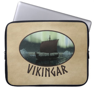 Viking Ship And Northern Lights Laptop Sleeve
