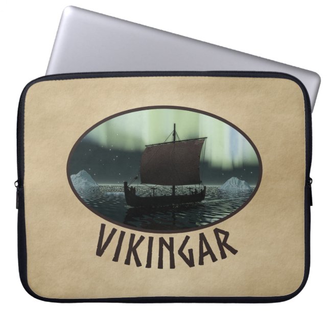 Viking Ship And Northern Lights Laptop Sleeve (Front)
