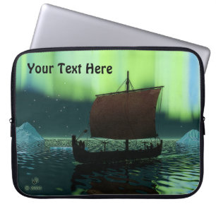 Viking Ship And Northern Lights Laptop Sleeve