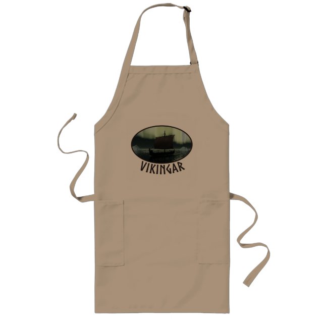 Viking Ship And Northern Lights Long Apron (Front)