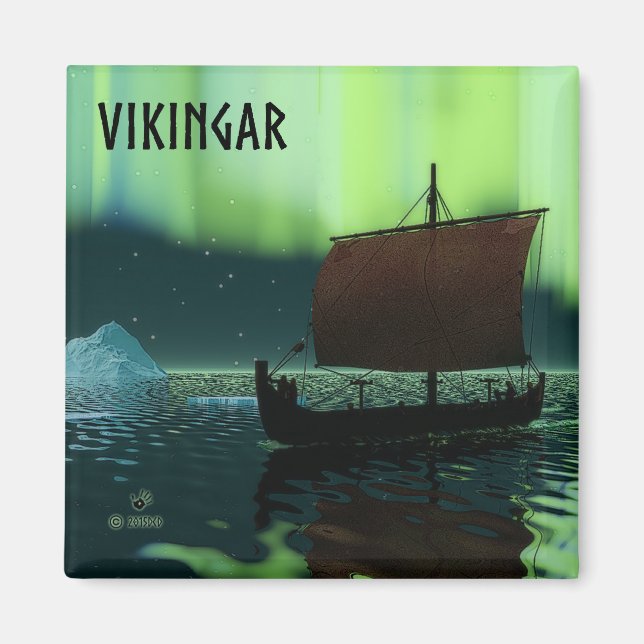 Viking Ship And Northern Lights Magnet (Front)