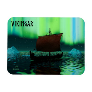 Viking Ship And Northern Lights Magnet