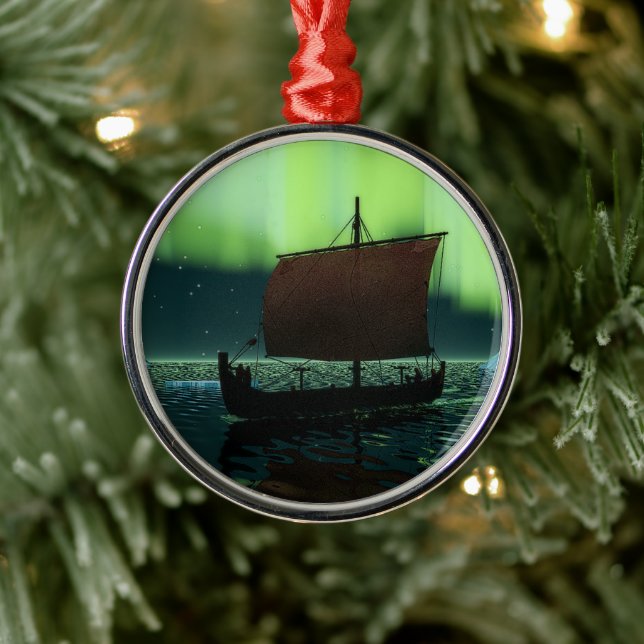 Viking Ship And Northern Lights Metal Tree Decoration (Tree)