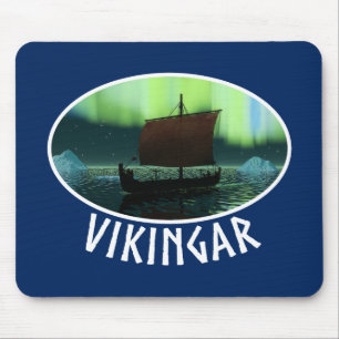 Viking Ship And Northern Lights Mouse Mat