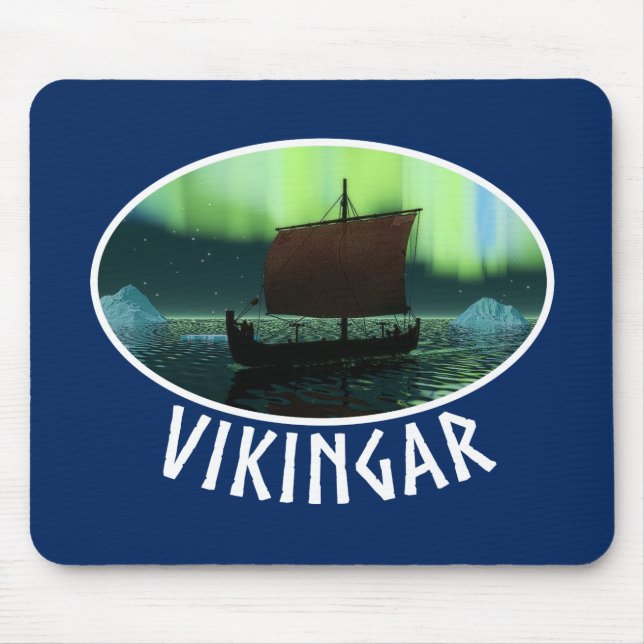 Viking Ship And Northern Lights Mouse Mat (Front)