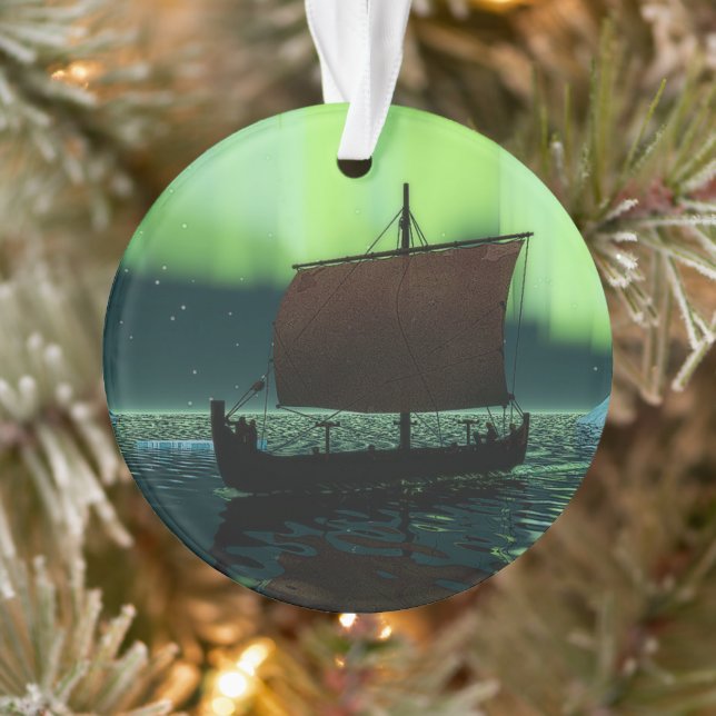 Viking Ship And Northern Lights Ornament (Tree)