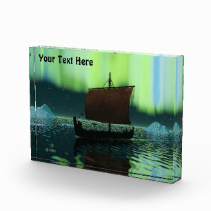 Viking Ship And Northern Lights Photo Block