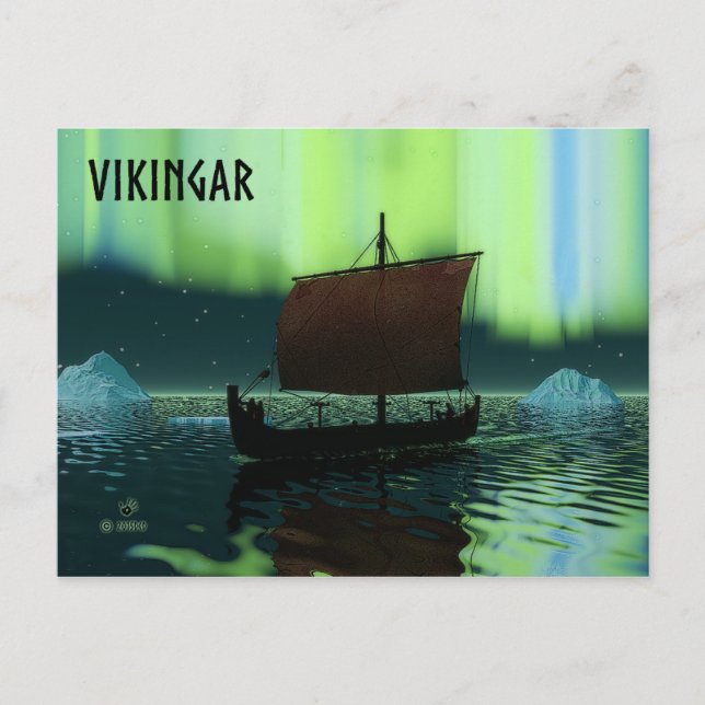 Viking Ship And Northern Lights Postcard (Front)