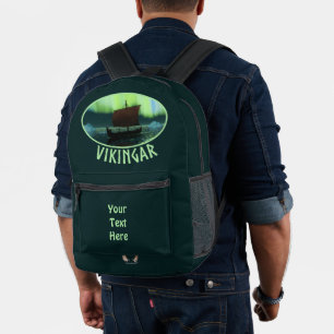 Viking Ship And Northern Lights Printed Backpack