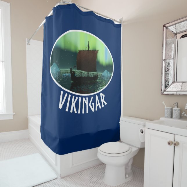 Viking Ship And Northern Lights Shower Curtain (In Situ)