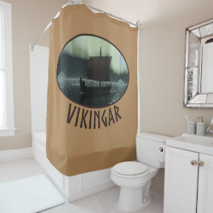Viking Ship And Northern Lights Shower Curtain