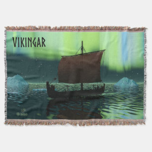 Viking Ship And Northern Lights Throw Blanket