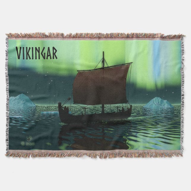 Viking Ship And Northern Lights Throw Blanket (Front)