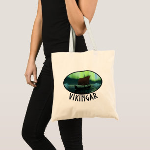 Viking Ship And Northern Lights Tote Bag