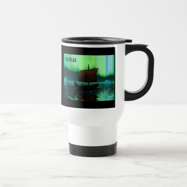 Viking Ship And Northern Lights Travel Mug (Right)