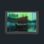 Viking Ship And Northern Lights Tri-fold Wallet<br><div class="desc">A slightly stylised image of a Viking longship sailing at night under the Northern Lights there a couple of icebergs; most of the crew is asleep. Text reading "VIKINGAR" (Vikings) also appears.</div>