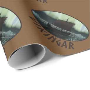 Viking Ship And Northern Lights Wrapping Paper