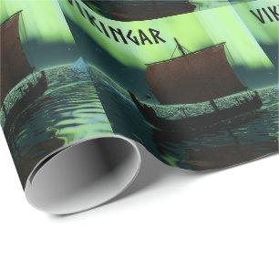 Viking Ship And Northern Lights Wrapping Paper