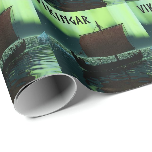 Viking Ship And Northern Lights Wrapping Paper (Roll Corner)