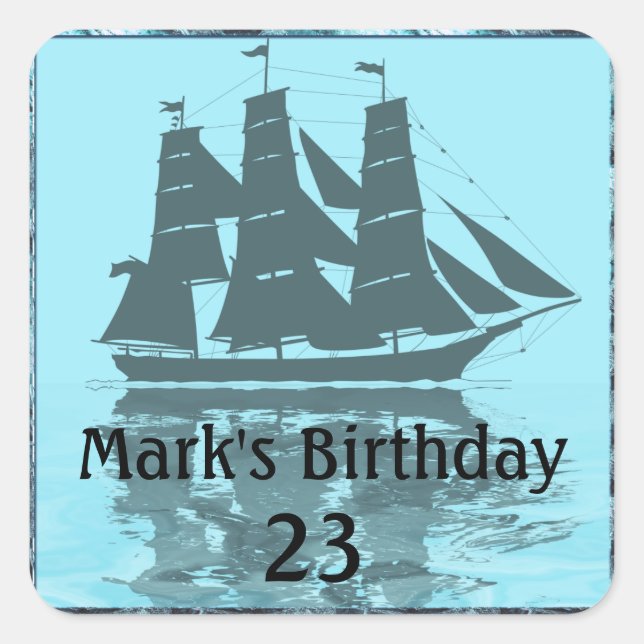 Viking Ship Birthday Square Sticker (Front)