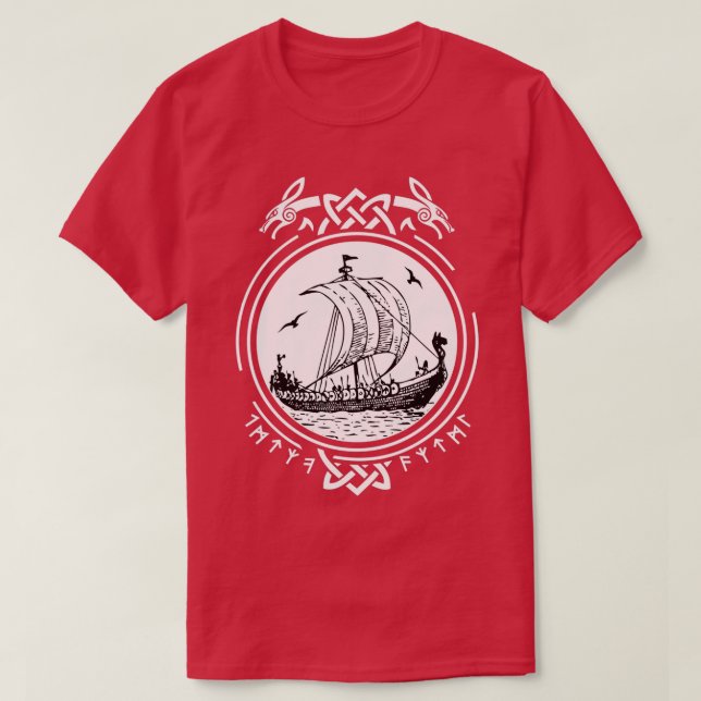 Viking Ship Boat Runes Wikinger Vikings  T-Shirt (Design Front)