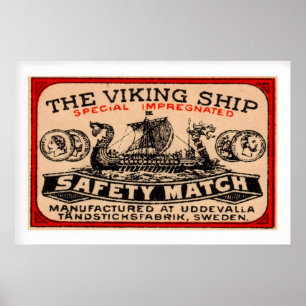 Viking Ship Coins Sweden Vintage Matchbox Label Poster