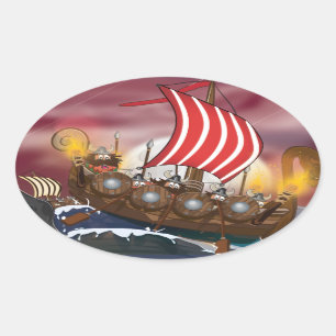 Viking Ship Invasion Fleet Oval Sticker