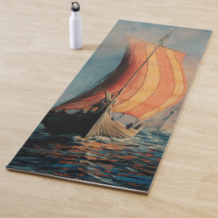 Viking ship/long boat in sail on ocean  yoga mat