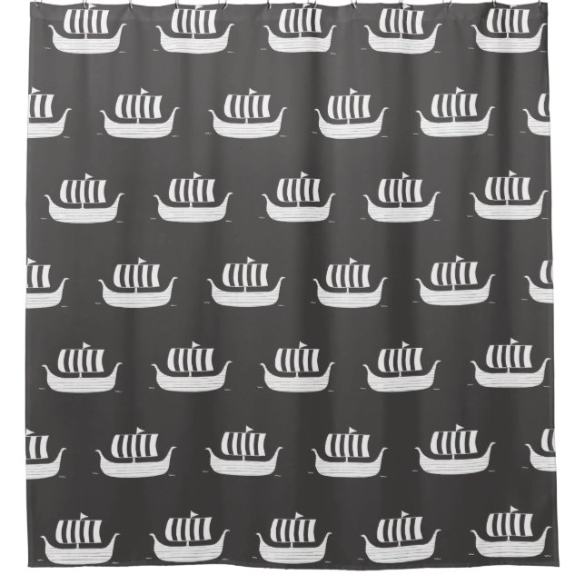 Viking ship longboat w/custom background colour shower curtain (Front)