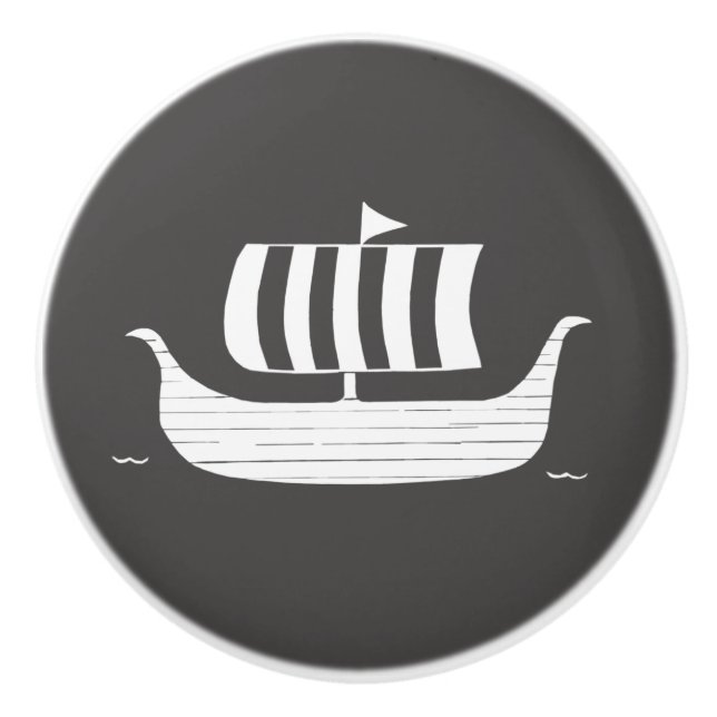 Viking ship/longboat with custom background colour ceramic knob (Front)