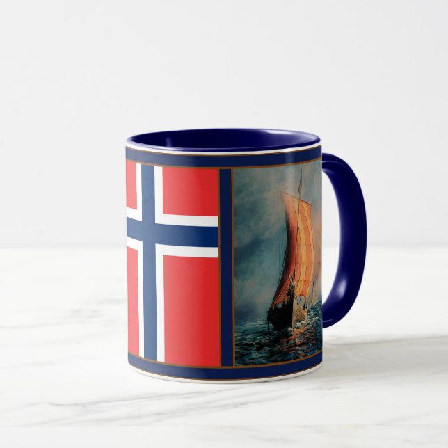 Viking ship on Sea/Ocean, flag of Norway/Nordic Mug (Front Right)