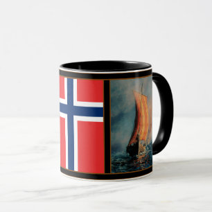 Viking ship on Sea/Ocean, flag of Norway/Nordic Mug