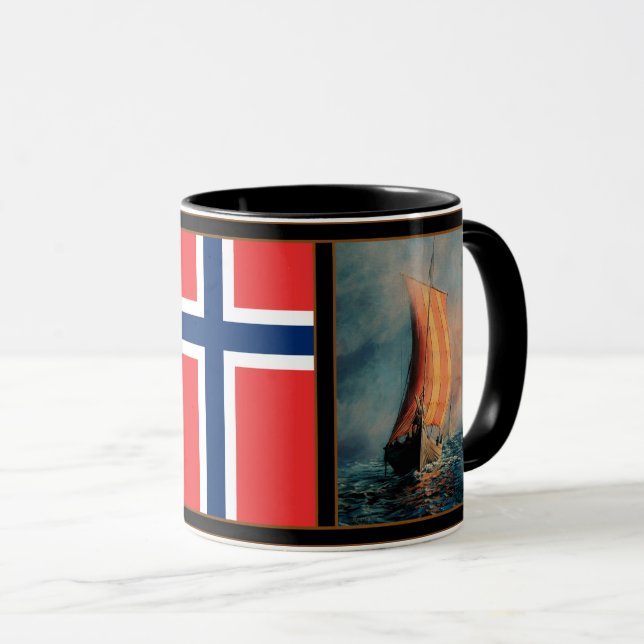 Viking ship on Sea/Ocean, flag of Norway/Nordic Mug (Front Right)