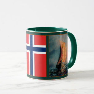 Viking ship on Sea/Ocean, flag of Norway/Nordic Mug