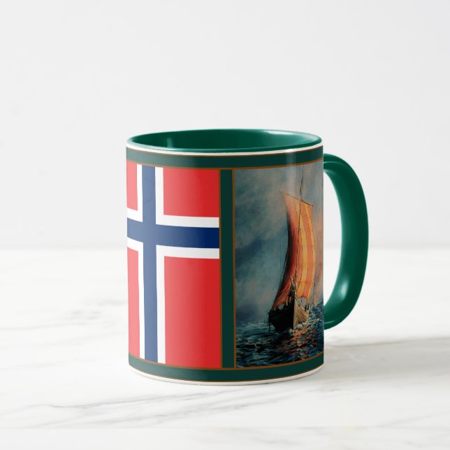 Viking ship on Sea/Ocean, flag of Norway/Nordic Mug (Front Right)