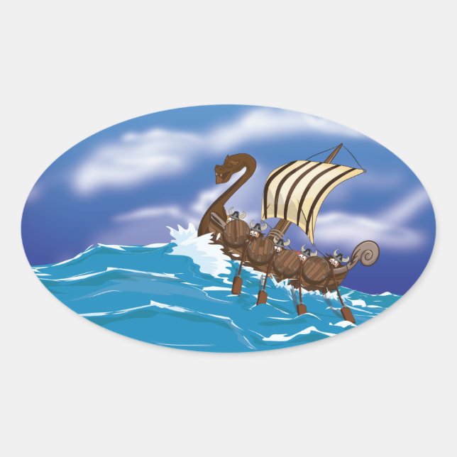 Viking Ship Oval Sticker (Front)