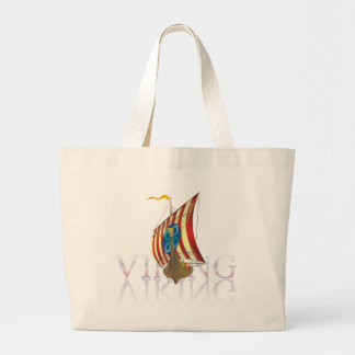 Viking ship reflecting on mysterious water large tote bag