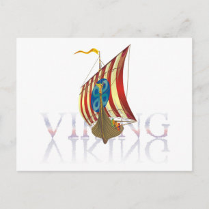 Viking ship reflecting on mysterious water postcard