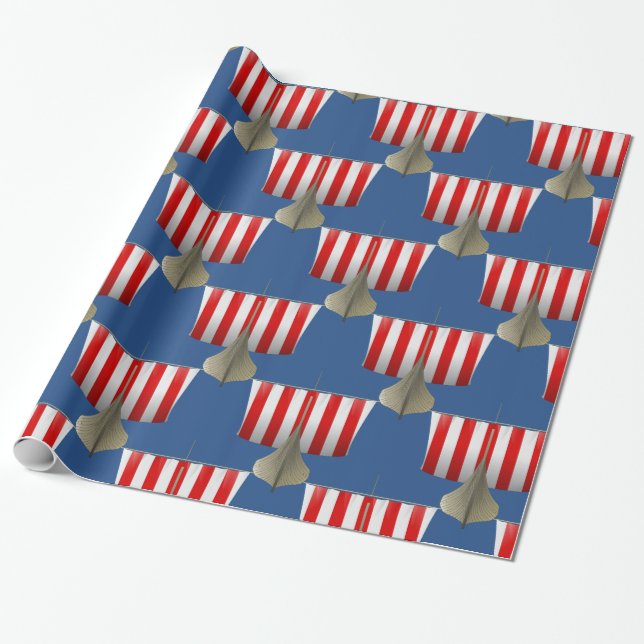 Viking Ship Sailing Thunder_Cove Wrapping Paper (Unrolled)