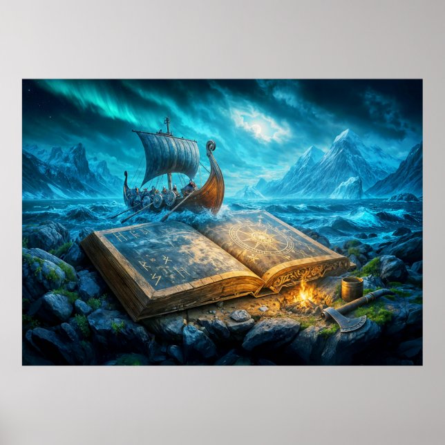 Viking ship sails from ancient book poster (Front)