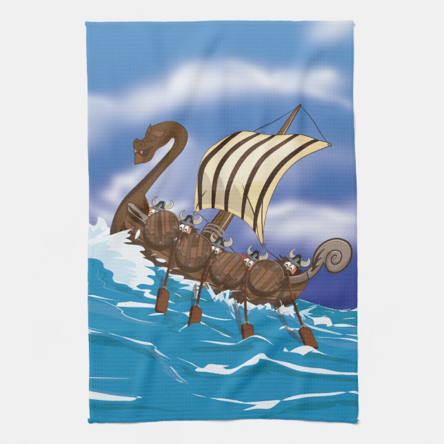 Viking Ship Tea Towel (Vertical)