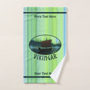 Viking Ship Under Northern Lights Bath Towel Set