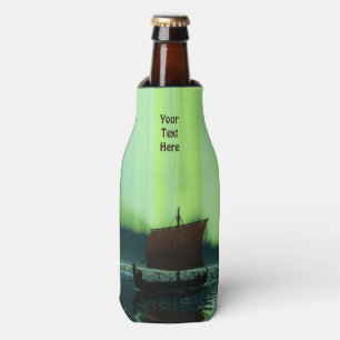 Viking Ship Under Northern Lights Bottle Cooler