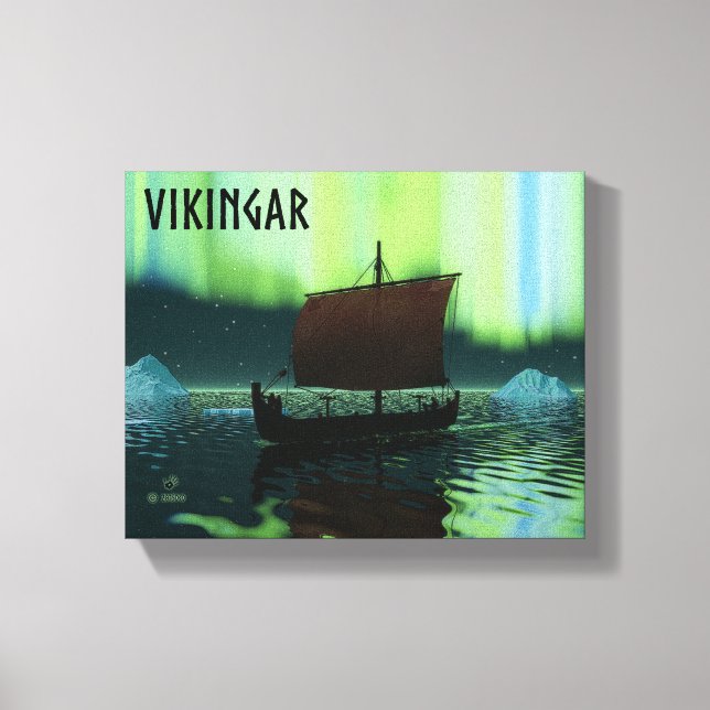 Viking Ship Under Northern Lights Canvas Print (Front)