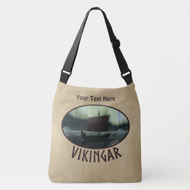 Viking Ship Under Northern Lights Crossbody Bag (Front)